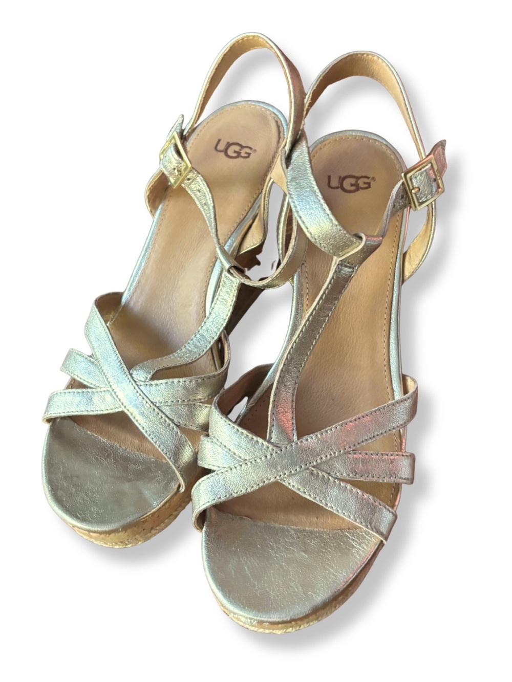 UGG Melissa Metallic Gold Cork Wedge Sandals Espadrille Size 8.5